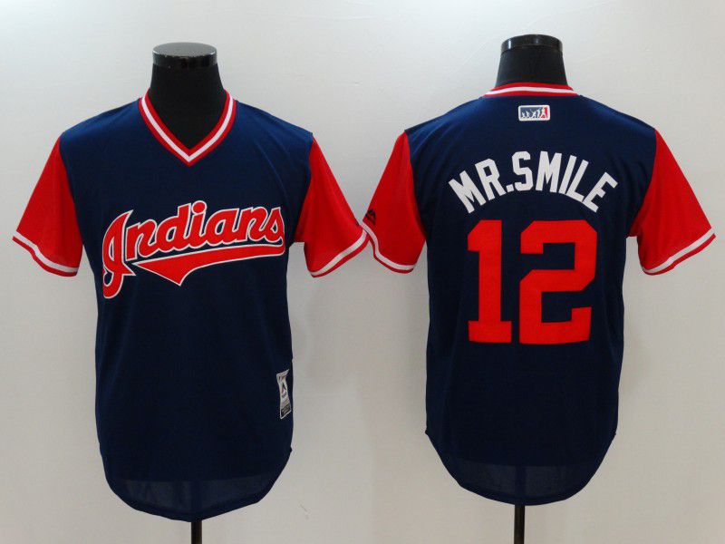 Men Cleveland Indians #12 Mr.smile Blue Game Legend Edition MLB Jersey